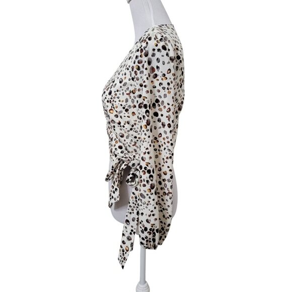 JOA Size S Ivory with Abstract Animal Pattern Cropped Wrap Blouse, Long Sleeve - Picture 6 of 15